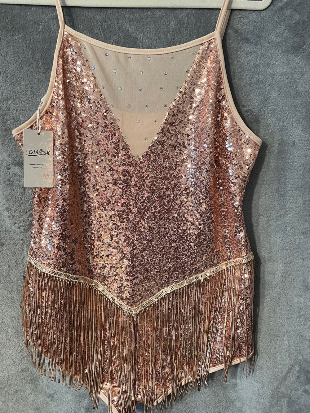 Rose Gold Sequin Fringe dance bodysuit
